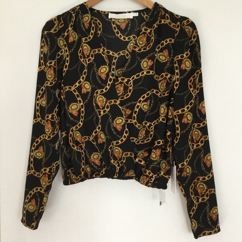 Cinched Waist Black and Chain Blouse by Astr
